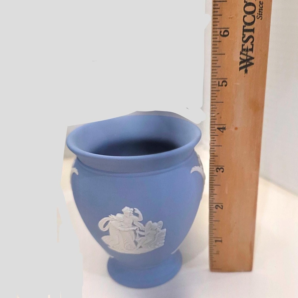 Vintage Wedgwood Jasperware Bud Vases Blue‎ England Neoclassical Relief